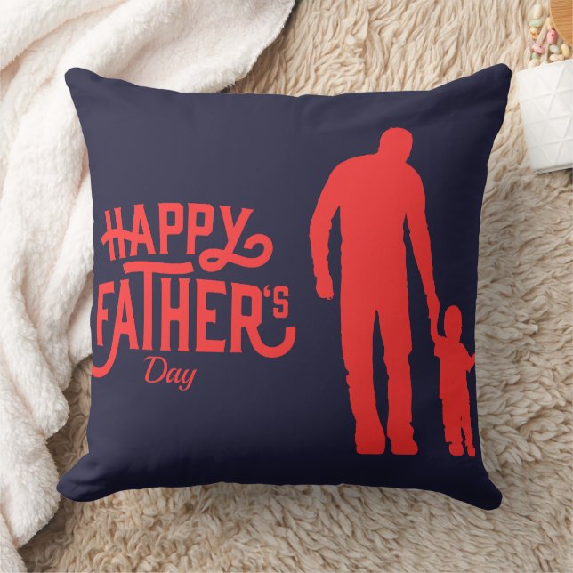 Coussin Joyeuse Fête des Pères Silhouettes Se Tenant la Ma (Couverture)