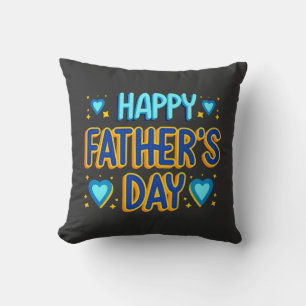 Coussin Joyeuse Fête des Pères Typographie Cœur Bleu & Or