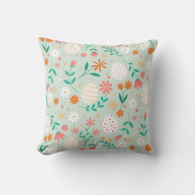 Coussin Joyeuse florale d'oeufs de Pâques (Recto)