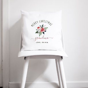 Coussin Joyeuse grand-mère de Noël   Jolie aquarelle flora