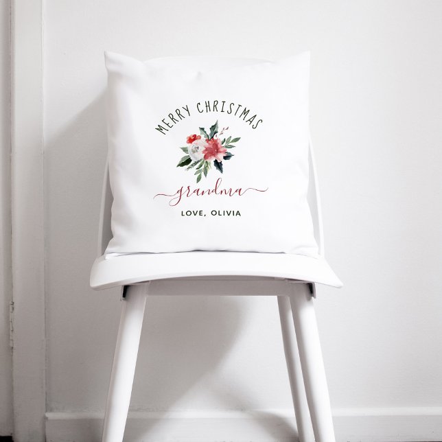 Coussin Joyeuse grand-mère de Noël | Jolie aquarelle flora (Créateur téléchargé)