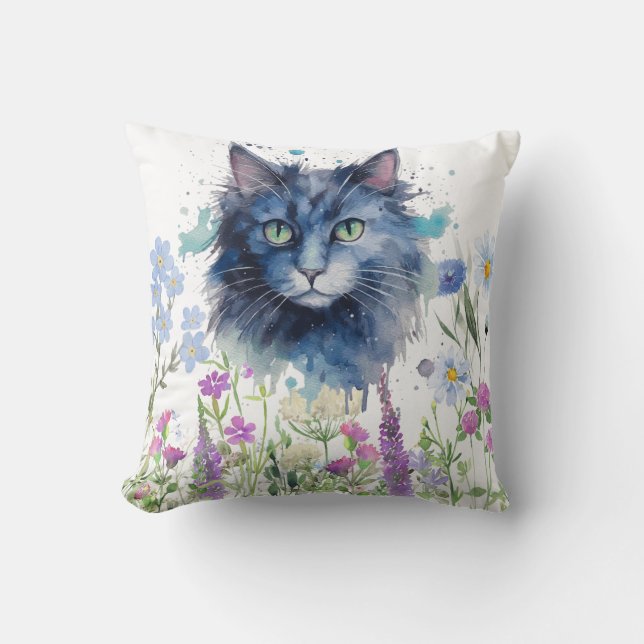 Coussin Joyeuse Journée internationale du chat aquarelle f (Recto)