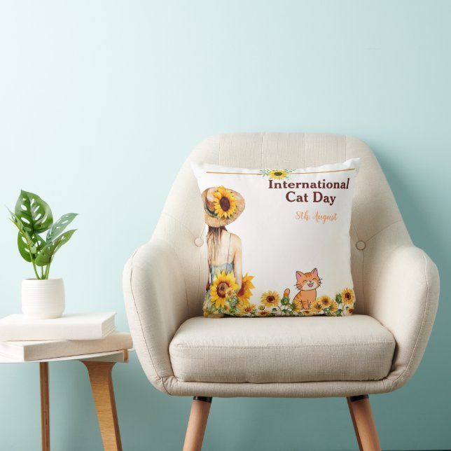 Coussin Joyeuse Journée internationale du chat Orange Sunf (Chaise)