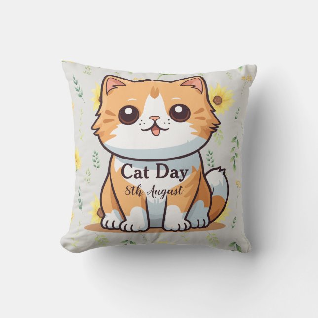 Coussin Joyeuse Journée internationale du chat Orange Sunf (Recto)