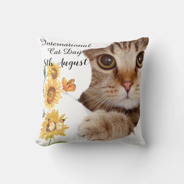 Coussin Joyeuse Journée internationale du chat Orange Sunf (Recto)