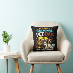Coussin Joyeuse Journée nationale des animaux de compagnie