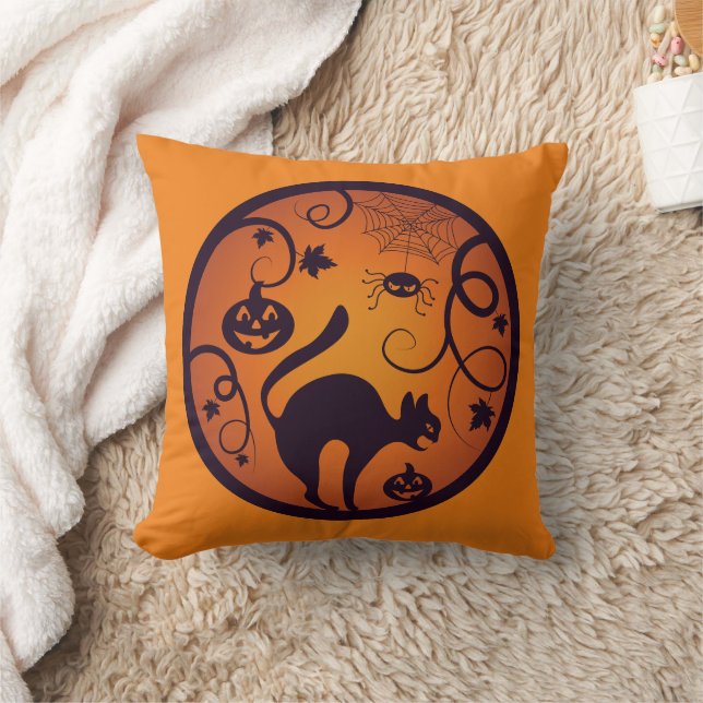 Coussin Joyeuse lanterne d'Halloween araignées et chauves- (Couverture)