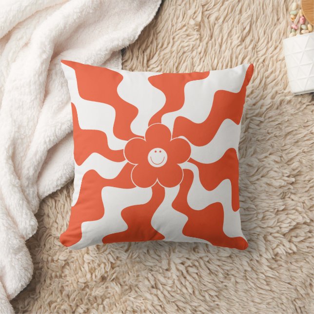 Coussin Joyeuse marguerite rétro en orange et blanc (Couverture)