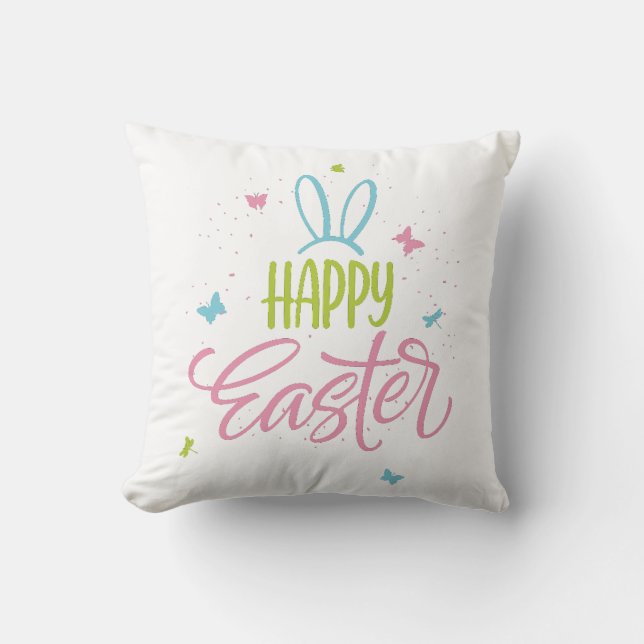Coussin Joyeuse Pâques aux papillons (Recto)