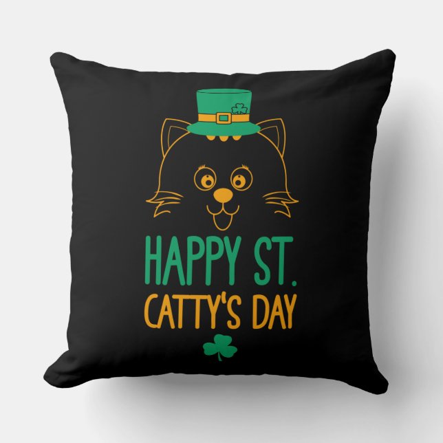 Coussin Joyeuse Saint-Catty's Day - Cute Cat Leprechaun (Recto)
