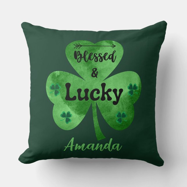 Coussin Joyeuse Saint-Patrick  Bénie et Chanceuse (Recto)