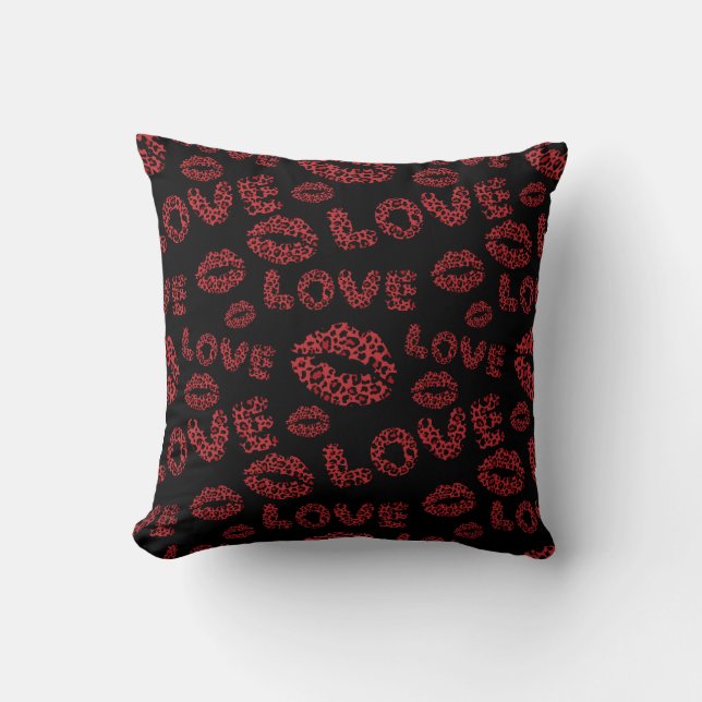 Coussin Joyeuse Saint-Valentin Amour Élégant Rouge & Noir (Recto)