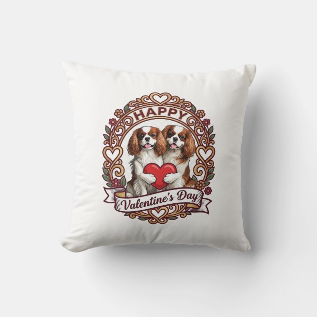 Coussin Joyeuse Saint-Valentin Chien Cadre floral à coeur  (Recto)