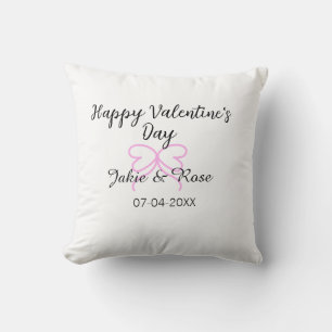 Coussin Joyeuse Saint-Valentin cœur rose ruban nom date st