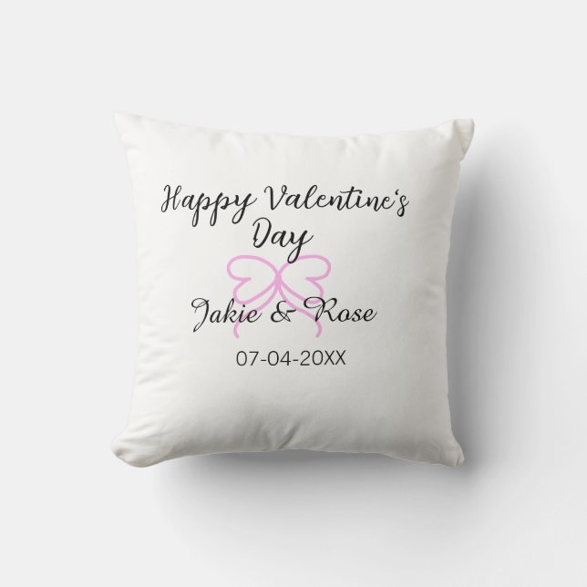 Coussin Joyeuse Saint-Valentin cœur rose ruban nom date st (Recto)