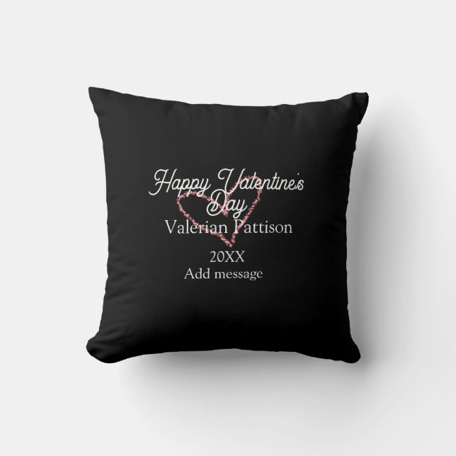 Coussin Joyeuse Saint-Valentin cœur rouge paillettes noir  (Recto)