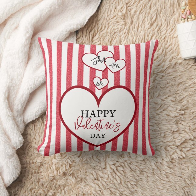Coussin Joyeuse Saint-Valentin Cœurs Craie Rayures (Couverture)