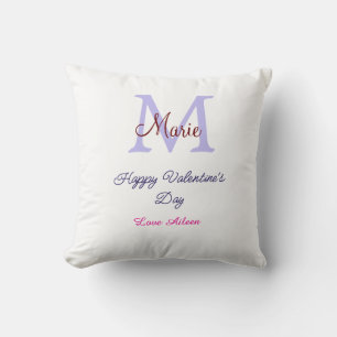 Coussin Joyeuse Saint-Valentin pastel violet monogramme ro