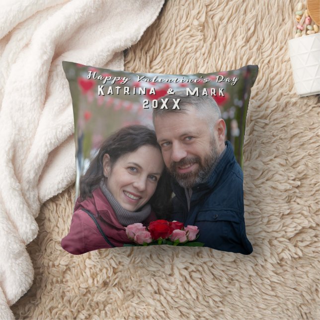 Coussin Joyeuse Saint-Valentin Photo & Noms Personnalisés (Couverture)
