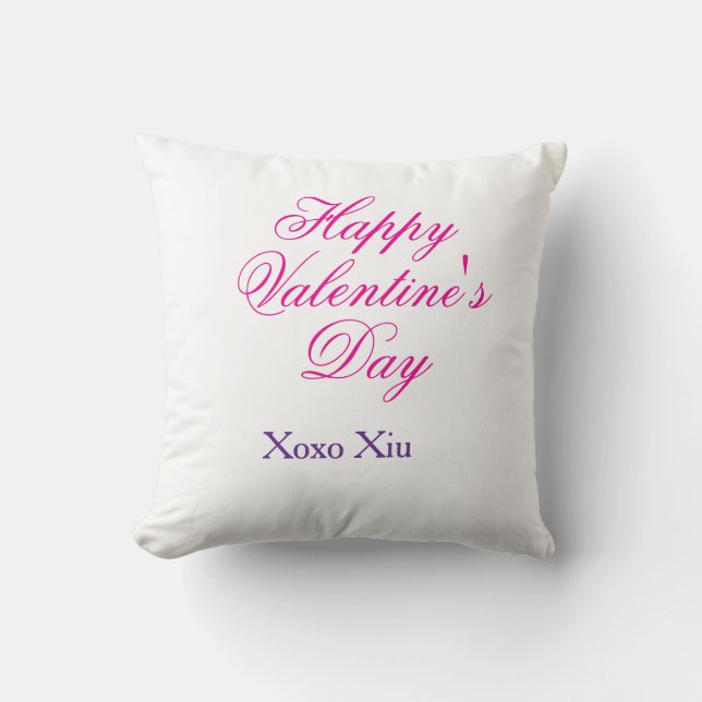 Coussin Joyeuse Saint-Valentin rose violet xoxo amour nom  (Recto)