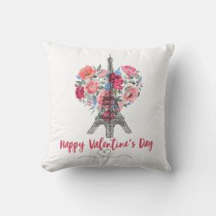 Coussin Joyeuse Saint Valentin Tour Eiffel Coeur des fleur