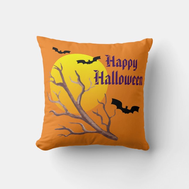 Coussin Joyeuses chauves-souris d'Halloween et la lune (Recto)