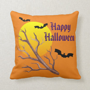 Coussin Joyeuses chauves-souris d'Halloween et la lune