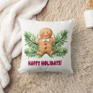 Coussin Joyeuses fêtes Branches de pain d'épice et de pin