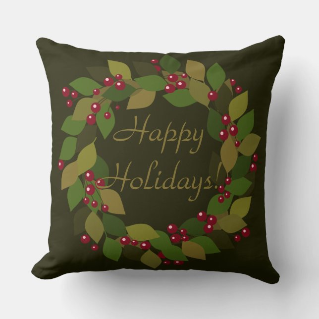 Coussin Joyeuses fêtes ! | Couronne verte rustique (Recto)