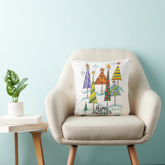 Coussin Joyeuses fêtes ! De beaux arbres de Noël aux étoil (Chaise)