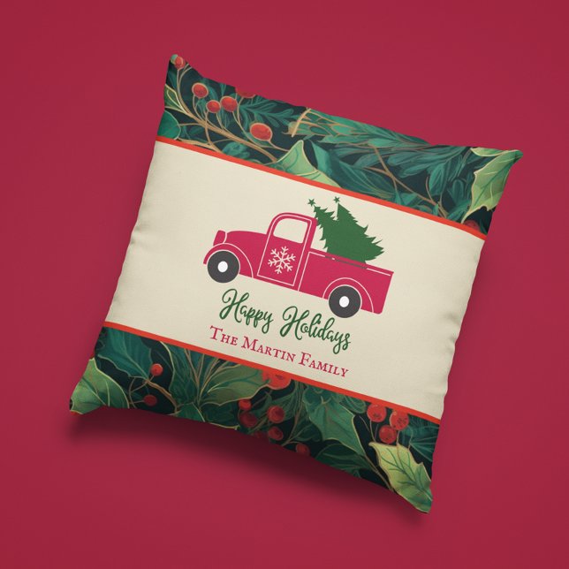 Coussin Joyeuses Fêtes de Noël avec un Camion Ancien (Créateur téléchargé)