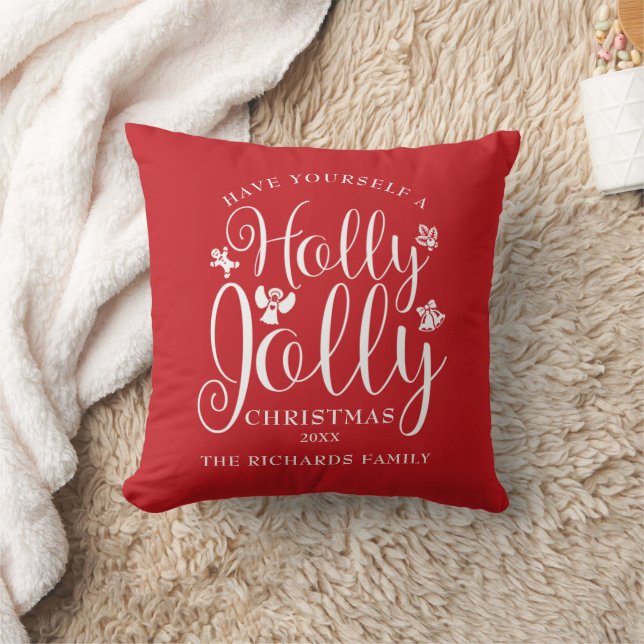 Coussin Joyeuses Fêtes de Noël en Famille Nom (Couverture)