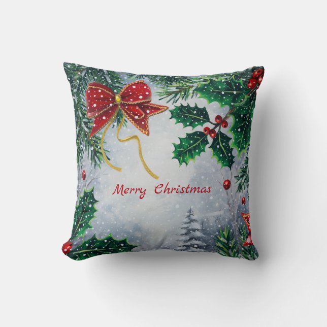 Coussin Joyeuses Fêtes de Noël traditionnelles Personnalis (Recto)
