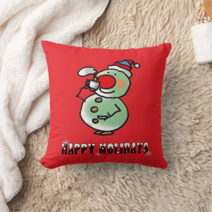 Coussin Joyeuses fêtes (drôle de bonhomme de neige)