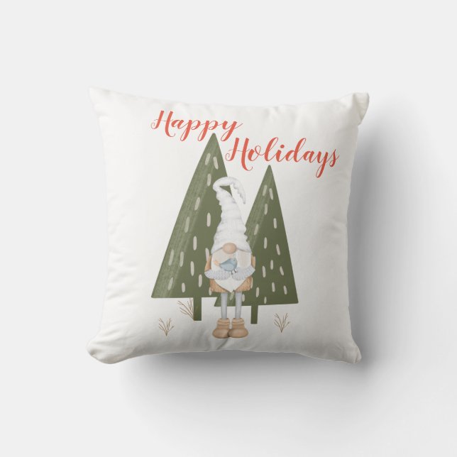 Coussin Joyeuses Fêtes Gnome Merle de Noël (Recto)