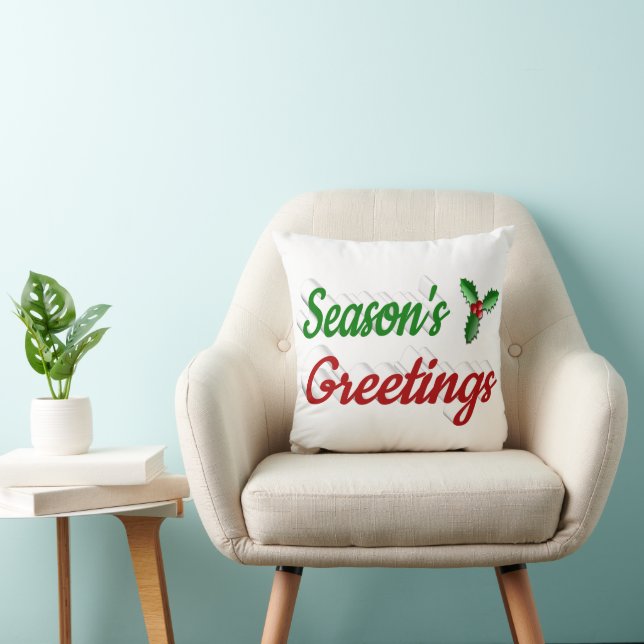 Coussin Joyeuses Fêtes Holly Noël rouge vert (Chaise)