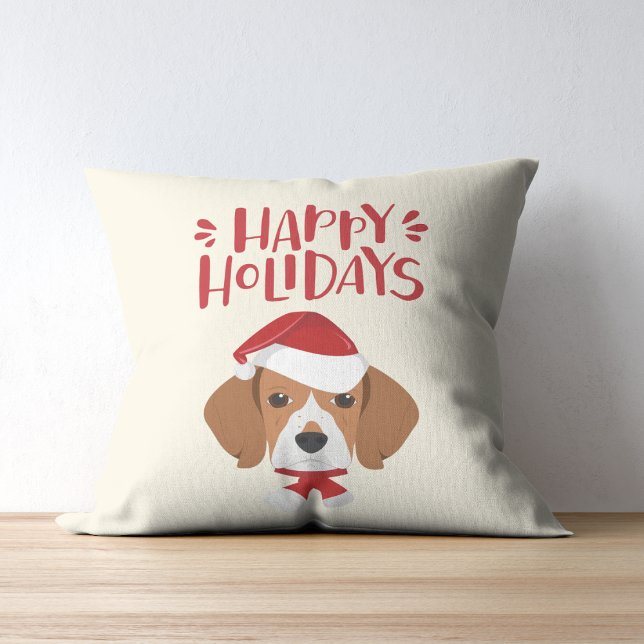 Coussin Joyeuses fêtes - Joli Beagle Père Noël - Noël (Créateur téléchargé)