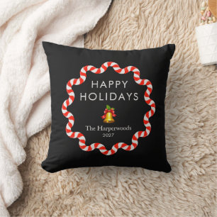 Coussin Joyeuses Fêtes Moderne Canne à Sucre Noël Famille