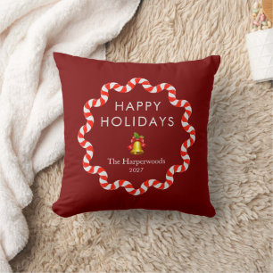 Coussin Joyeuses Fêtes Moderne Canne à Sucre Noël Famille