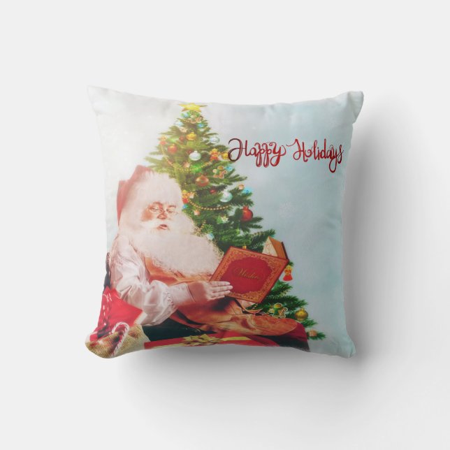 Coussin Joyeuses Fêtes, Père Noël Sapin (Recto)