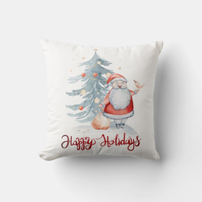 Coussin Joyeuses Fêtes, Père Noël Sapin (Recto)