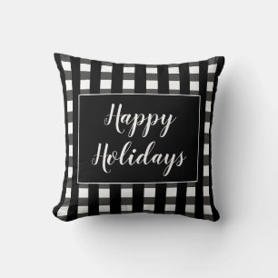 Coussin Joyeuses Fêtes Plaid Noir Blanc Noël
