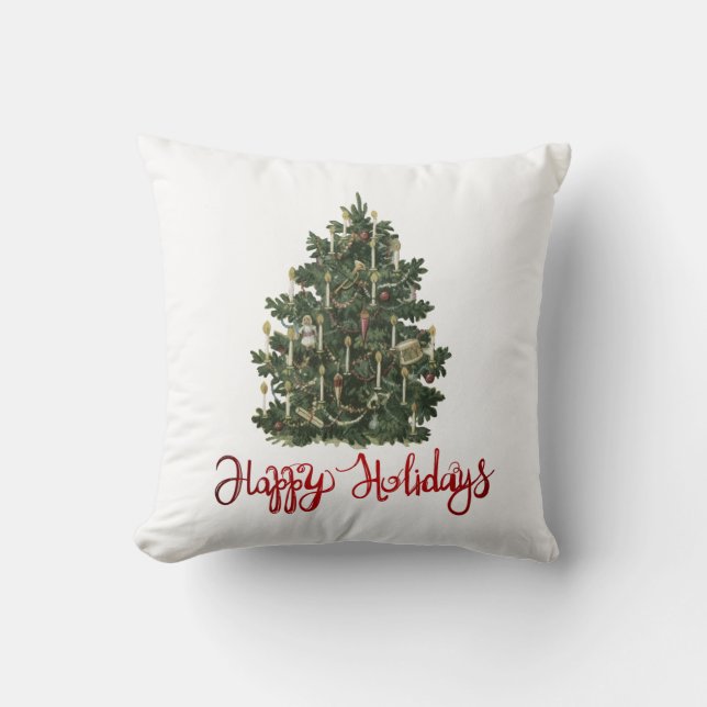 Coussin Joyeuses Fêtes, Sapin de Noël Vintage (Recto)