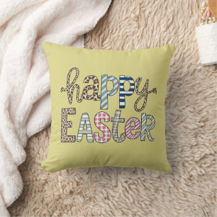 Coussin Joyeuses Pâques Lapin Floral Mignon Printemps Léop