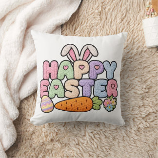 Coussin Joyeuses Pâques Tricotée Texture Fils Pastel Fête
