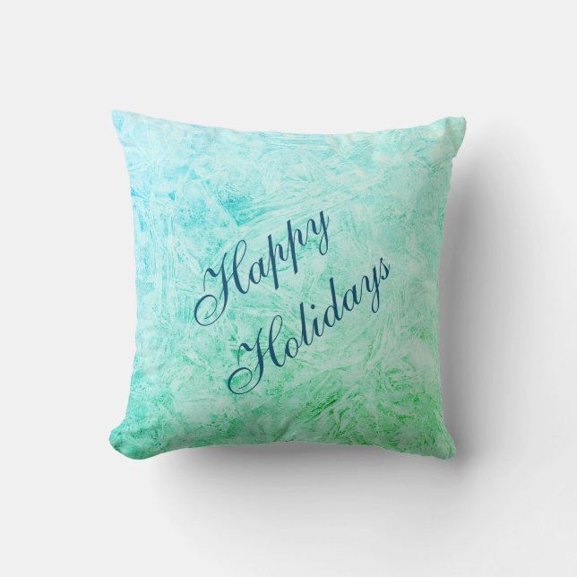 Coussin Joyeuses vacances Design bleu et vert gel (Recto)