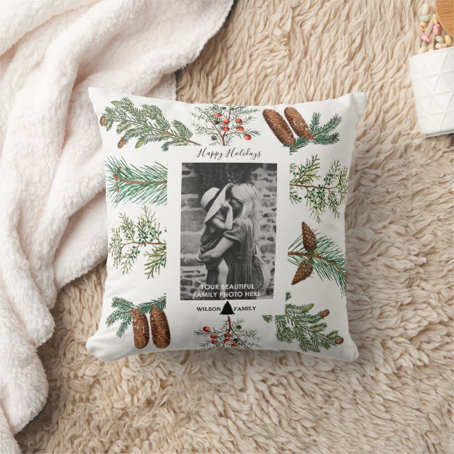Coussin Joyeuses vacances Famille Photo Pine Noël (Couverture)