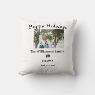 Coussin Joyeuses vacances famille photo renuion nom lettre