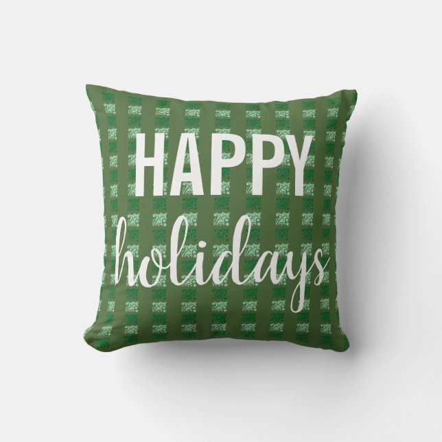 Coussin Joyeuses vacances Green Holly À damiers (Recto)