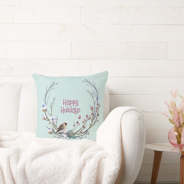 Coussin Joyeuses vacances Oiseau de Noël dans un arbre (Canapé)